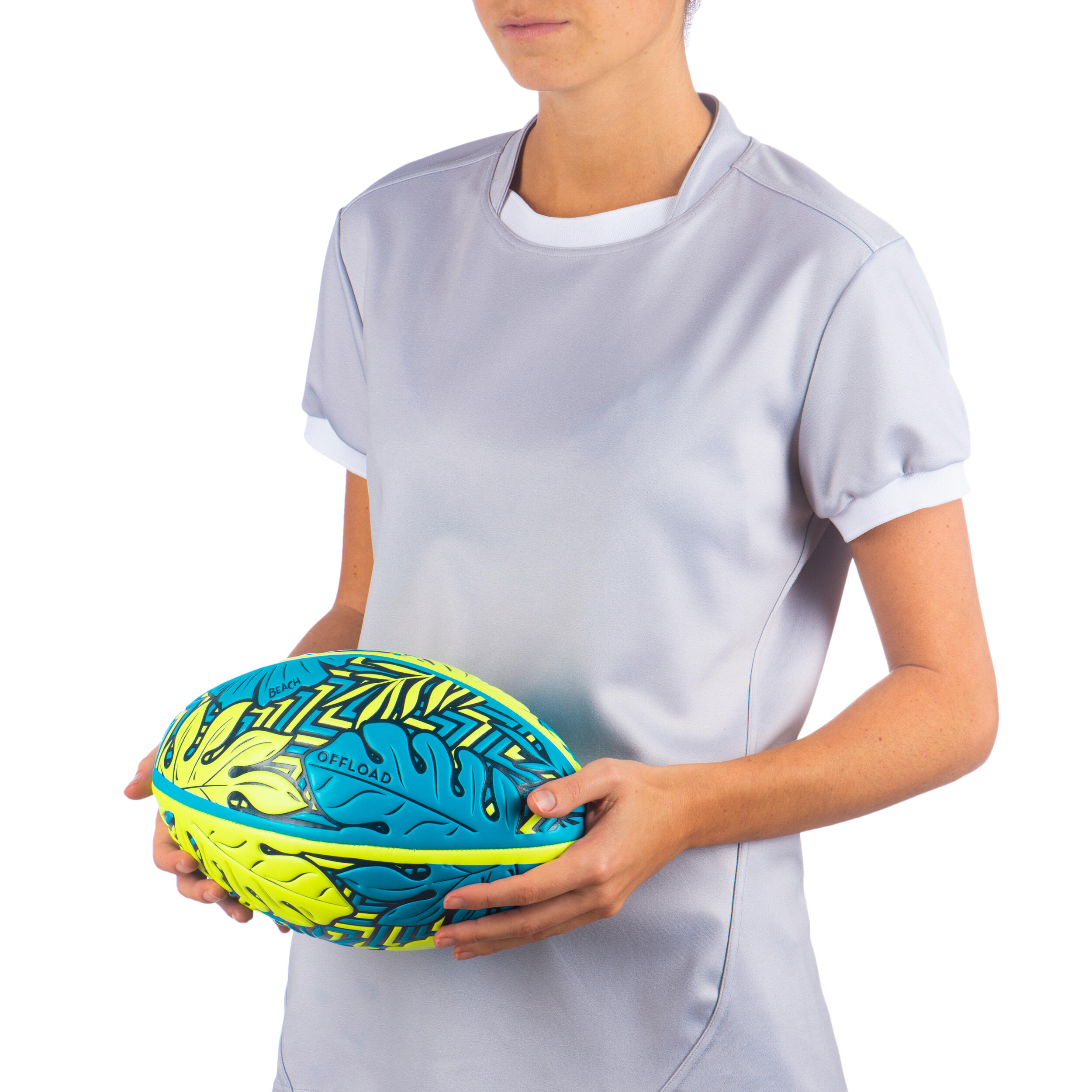 Beach Rugby Ball R100 Size 4 - Tropical Blue/Yellow 5/5