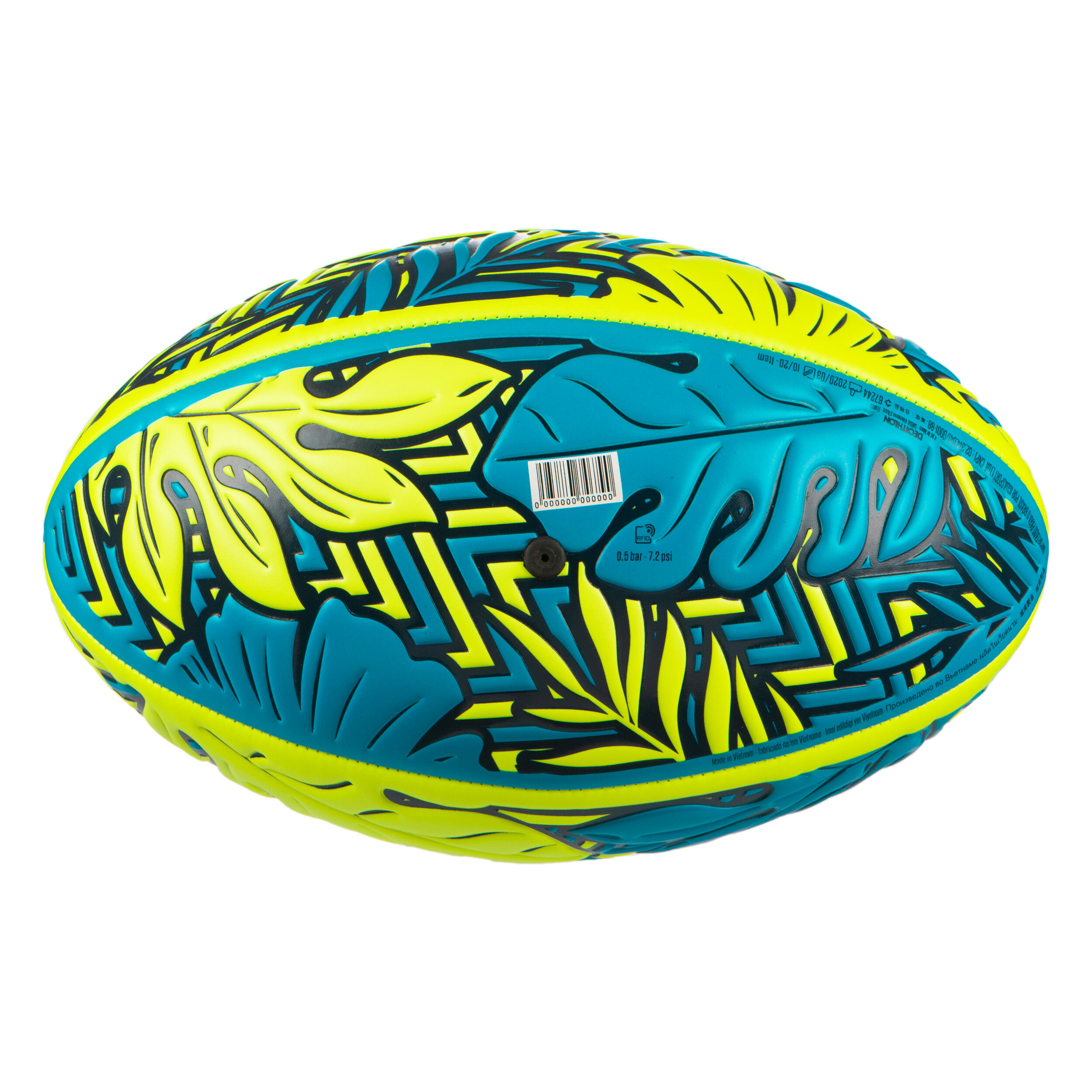 Beach Rugby Ball R100 Size 4 - Tropical Blue/Yellow 2/5