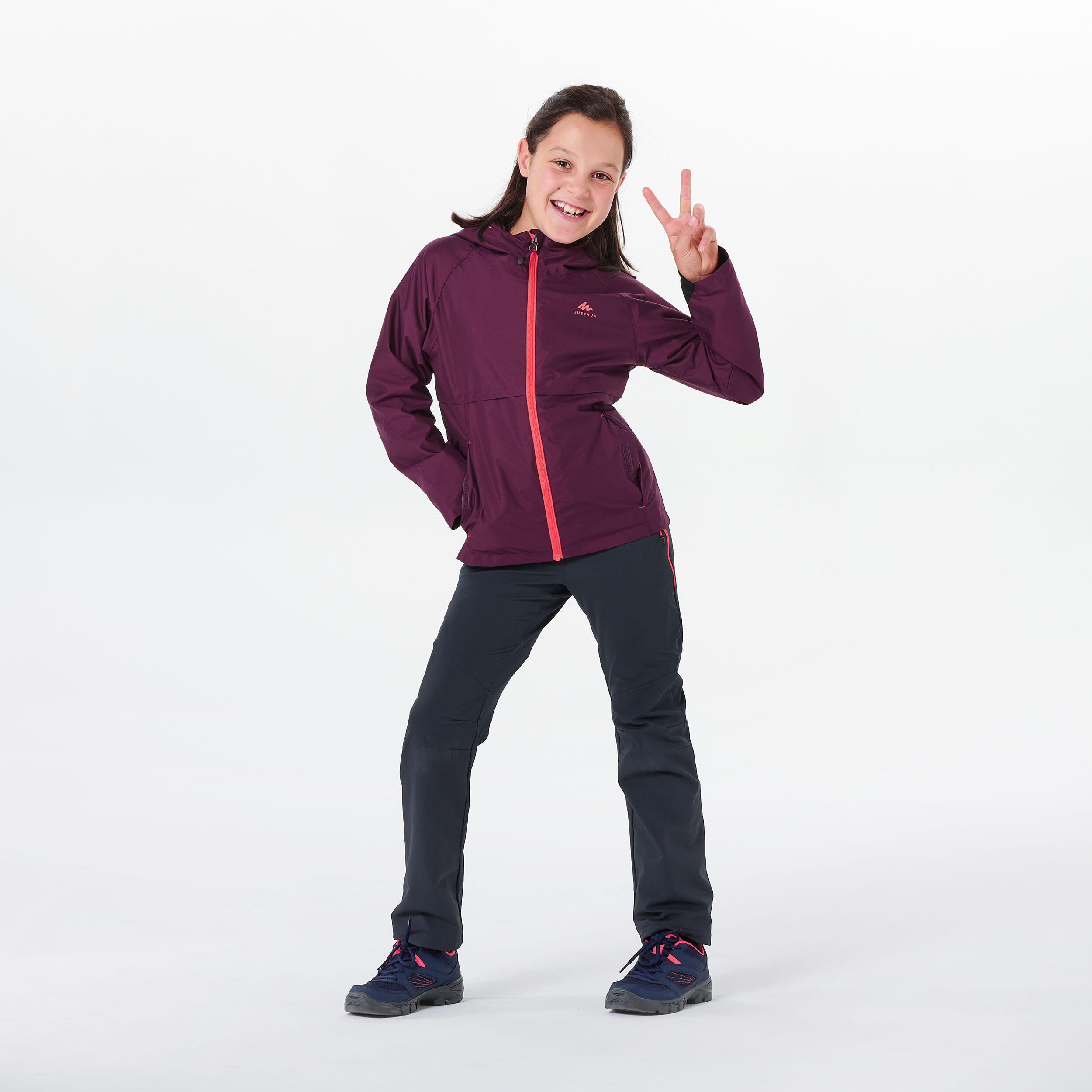 Kids’ Waterproof Hiking Jacket - MH500 Aged 7-15 - Plum 4/14