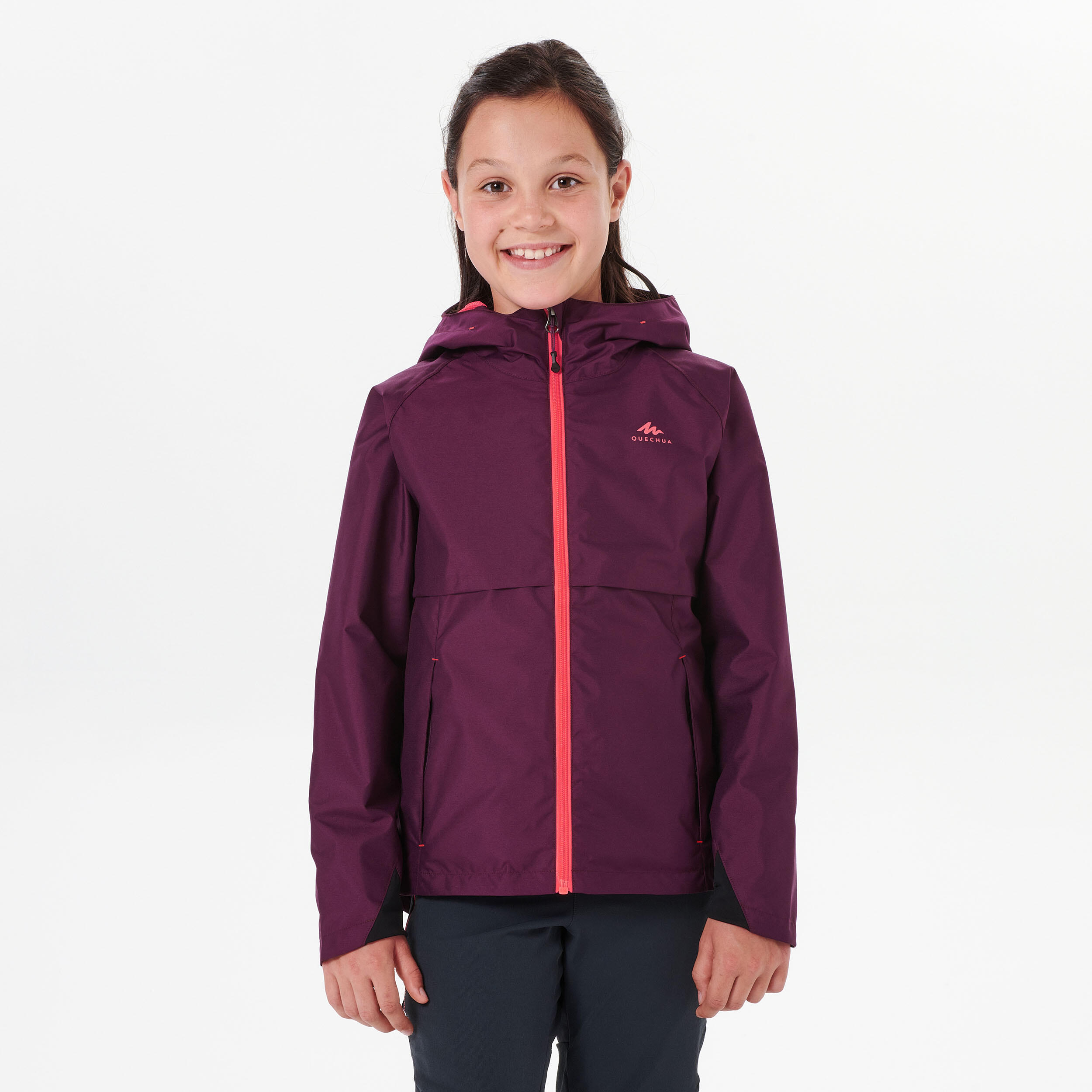 Kids’ Waterproof Hiking Jacket - MH500 Aged 7-15 - Plum 8/14