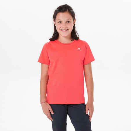 Camiseta montaña y trekking manga corta Niños 7-15 años  Quechua MH500 rosa