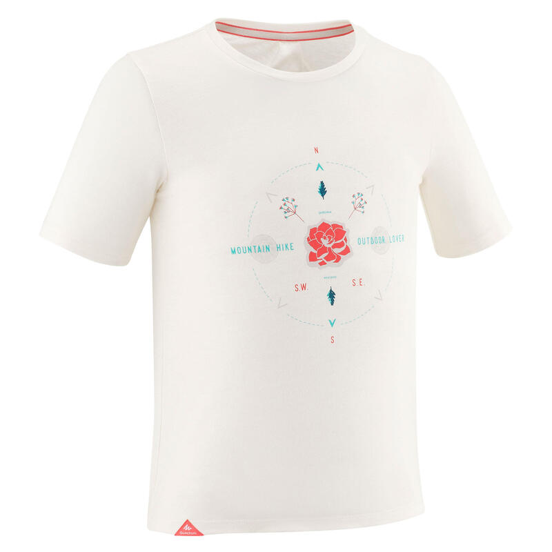 Camiseta de montaña y trekking manga corta Niños Quechua MH100 blanco