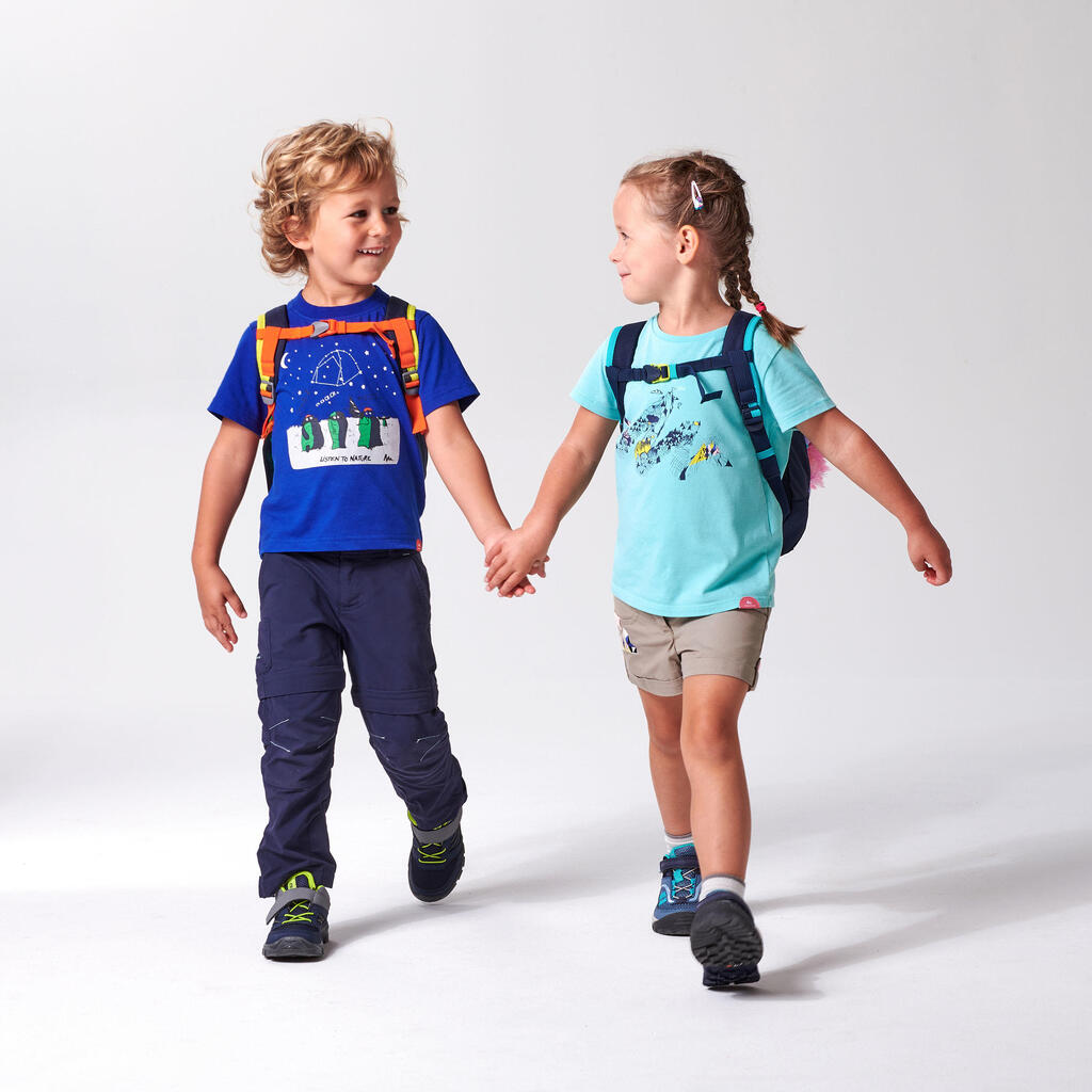 Modri pohodniški čevlji s trakom na ježek MH100 za otroke