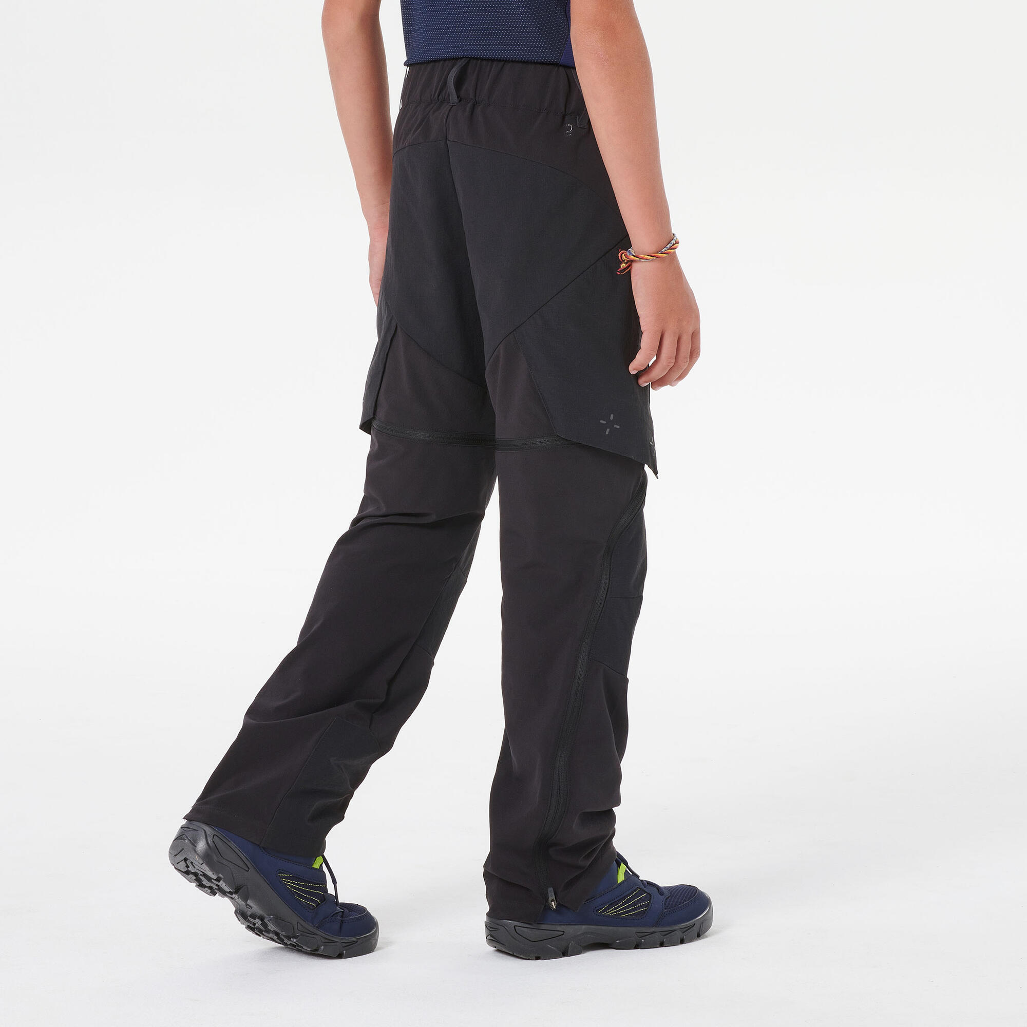 MH500 ONEZIP black modular hiking pants for children aged 7-15