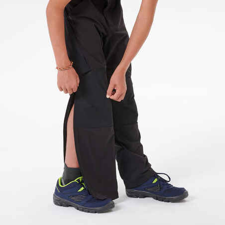 Į šortus nusegamos vaikiškos žygių kelnės „MH500 OneZip“, 7–15 m., juodos