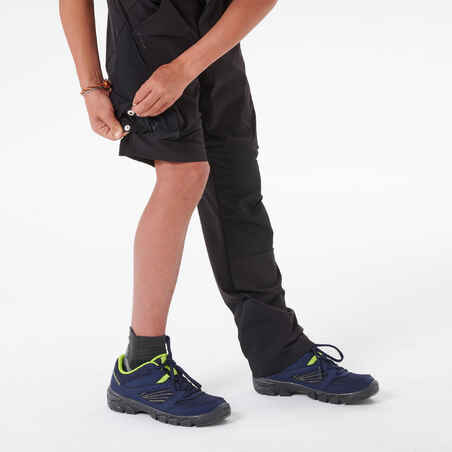 Į šortus nusegamos vaikiškos žygių kelnės „MH500 OneZip“, 7–15 m., juodos