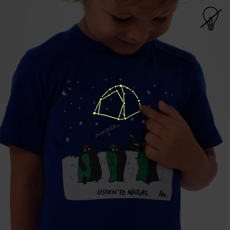 Wandel T-shirt voor kinderen MH100 blauw fosforescerend 2-6 jaar
