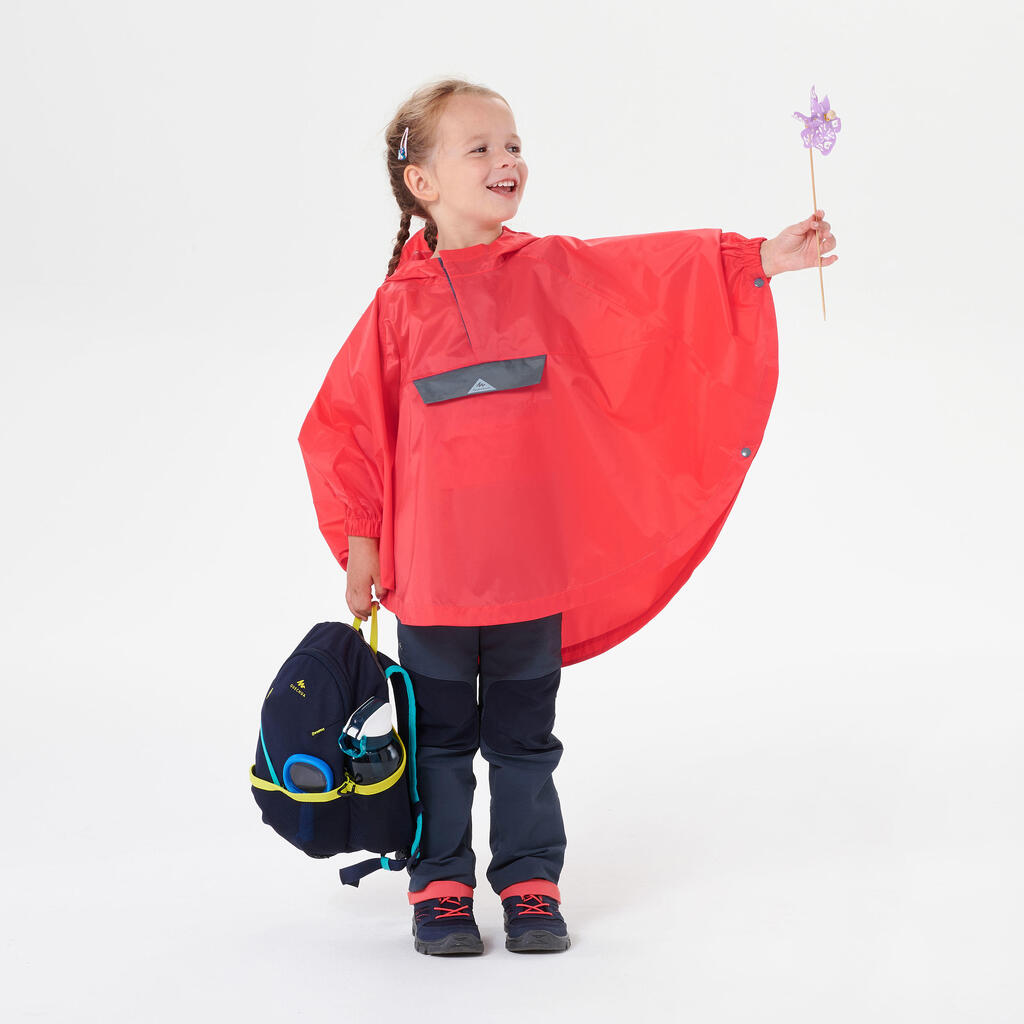 Poncho impermeable de senderismo rosa para niños 2-6 años MH100 KID 