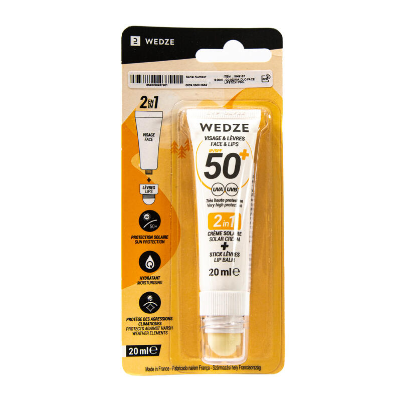 crema solar y lápiz de labios con protección solar IP50+, wedze