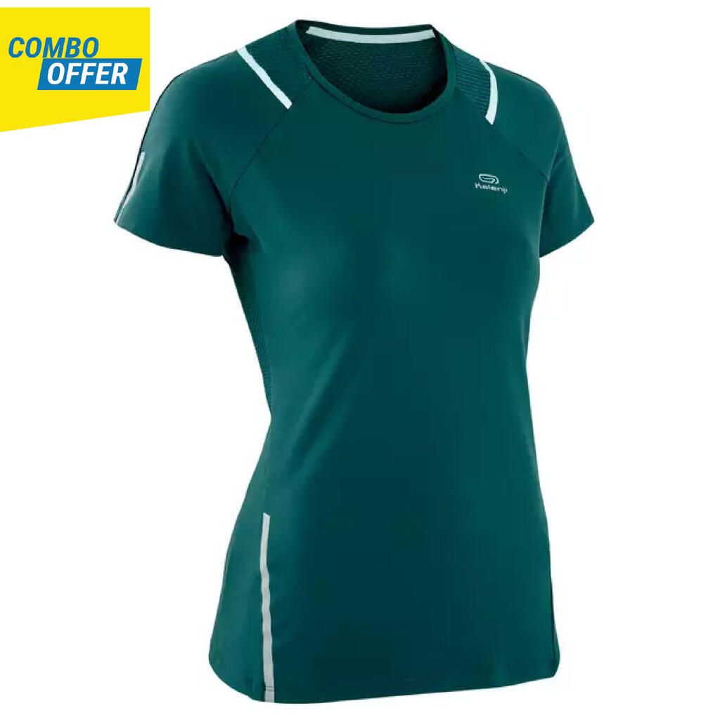 T-SHIRT DE RUNNING FEMME RUN DRY+ VERT
