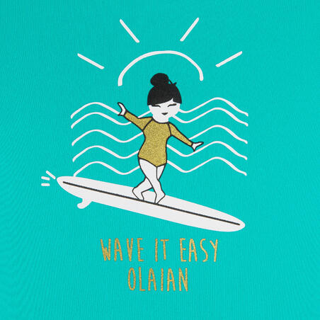 Wasser-T-Shirt UV-Schutz Surf Kinder türkisgrün bedruckt