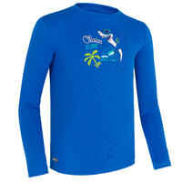 kids’ surfing anti-UV long-sleeved printed water T-shirt - blue