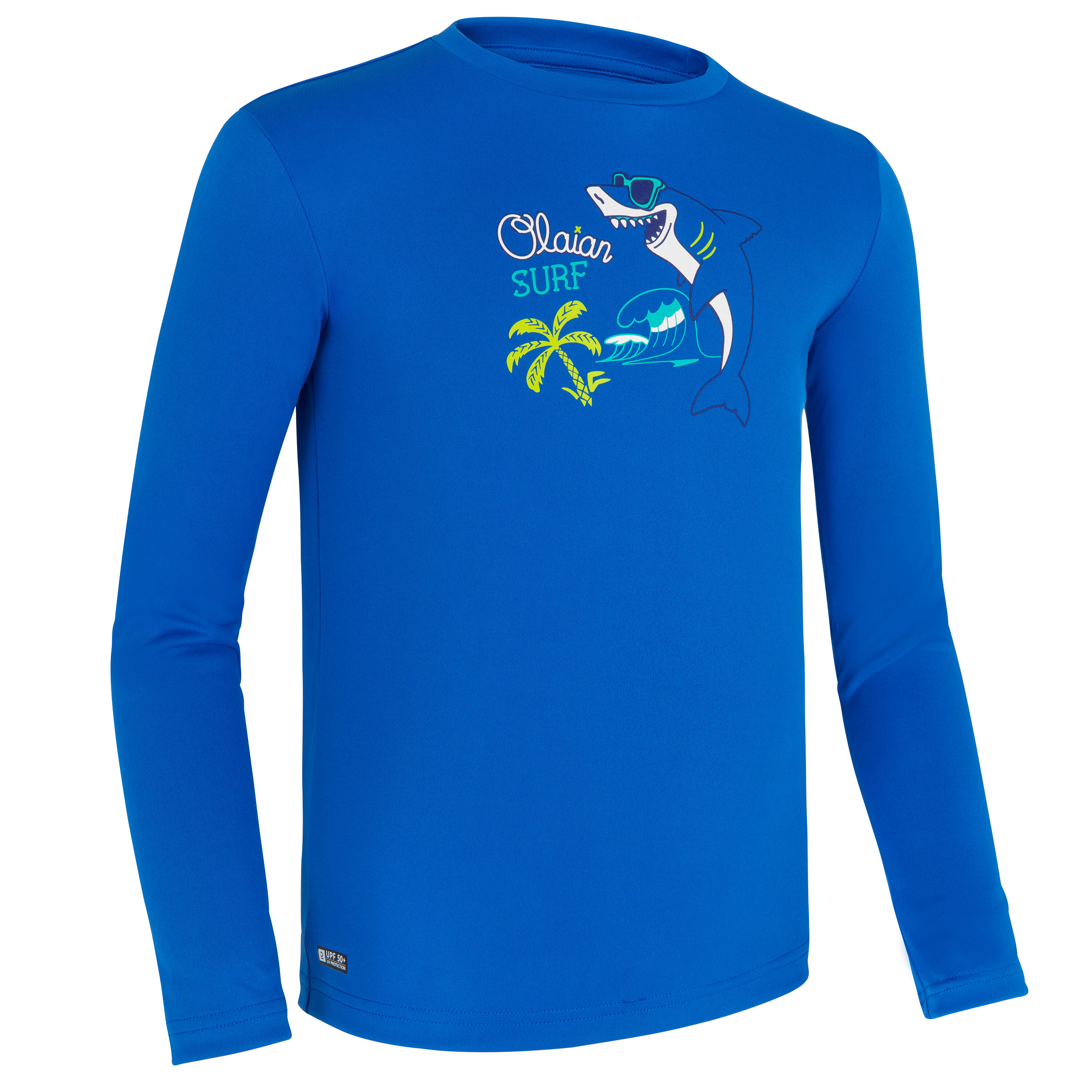 kids’ surfing anti-UV long-sleeved printed water T-shirt - blue 1/7