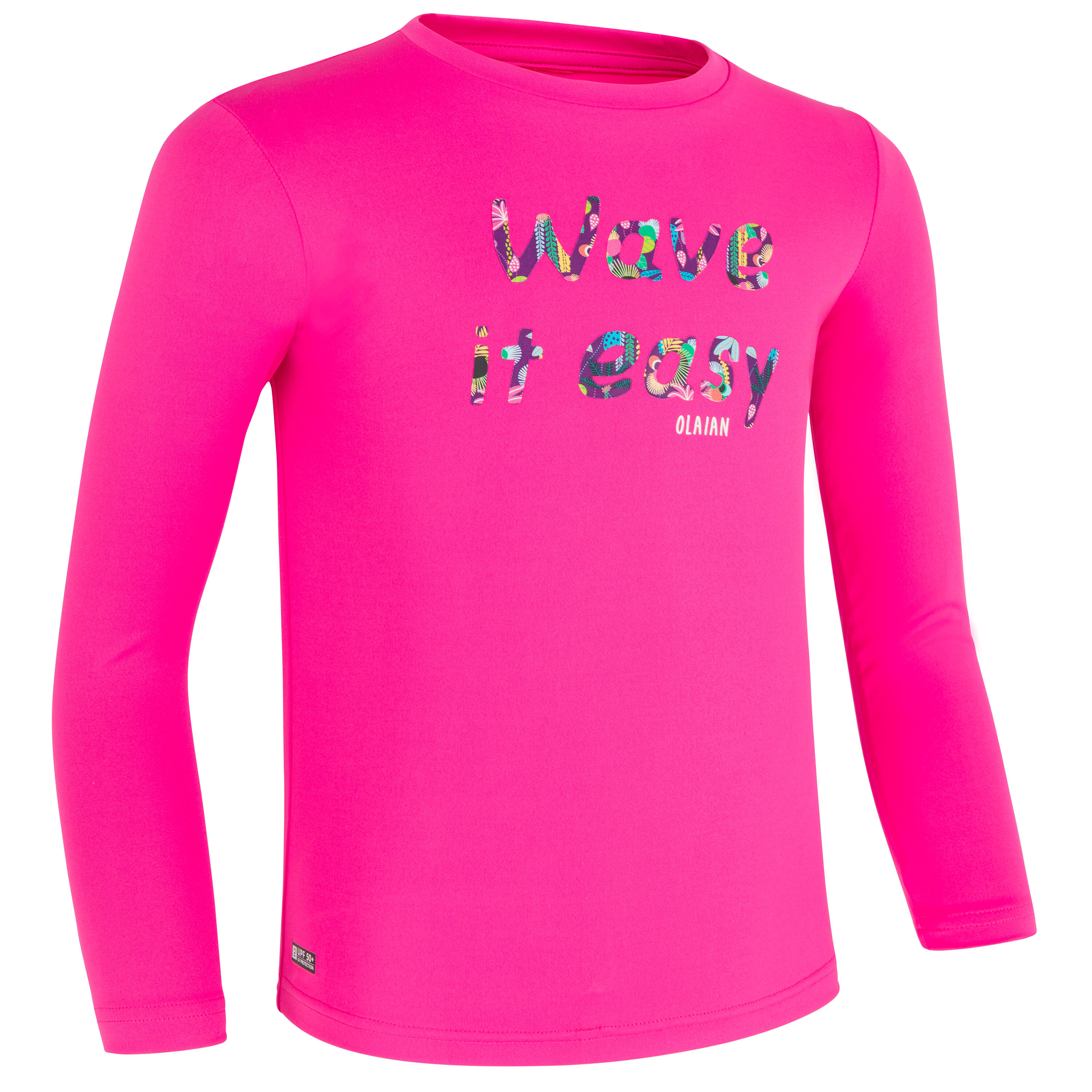 kids’ surfing anti-UV long-sleeved printed water T-shirt - pink 1/8