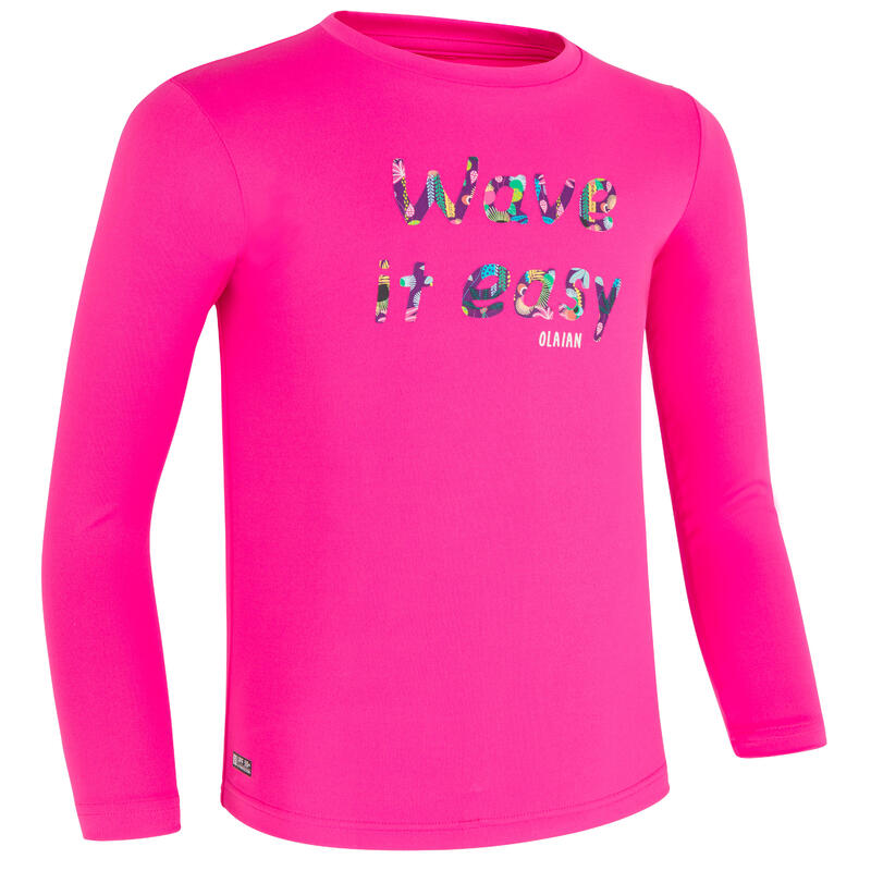 Uv-werend zwemshirt met lange mouwen voor kinderen roze met print