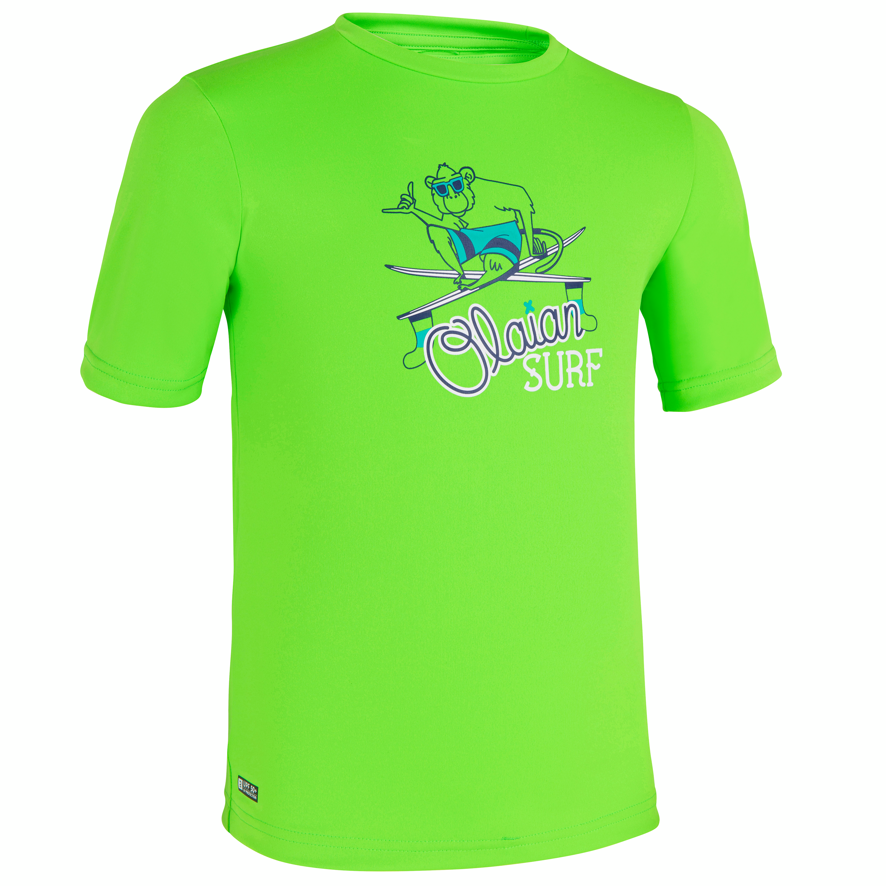 Water tee shirt anti uv surf enfant vert imprimé - Sports de glisse - OLAIAN- Clubs - Entreprises - Collectivités - Associations