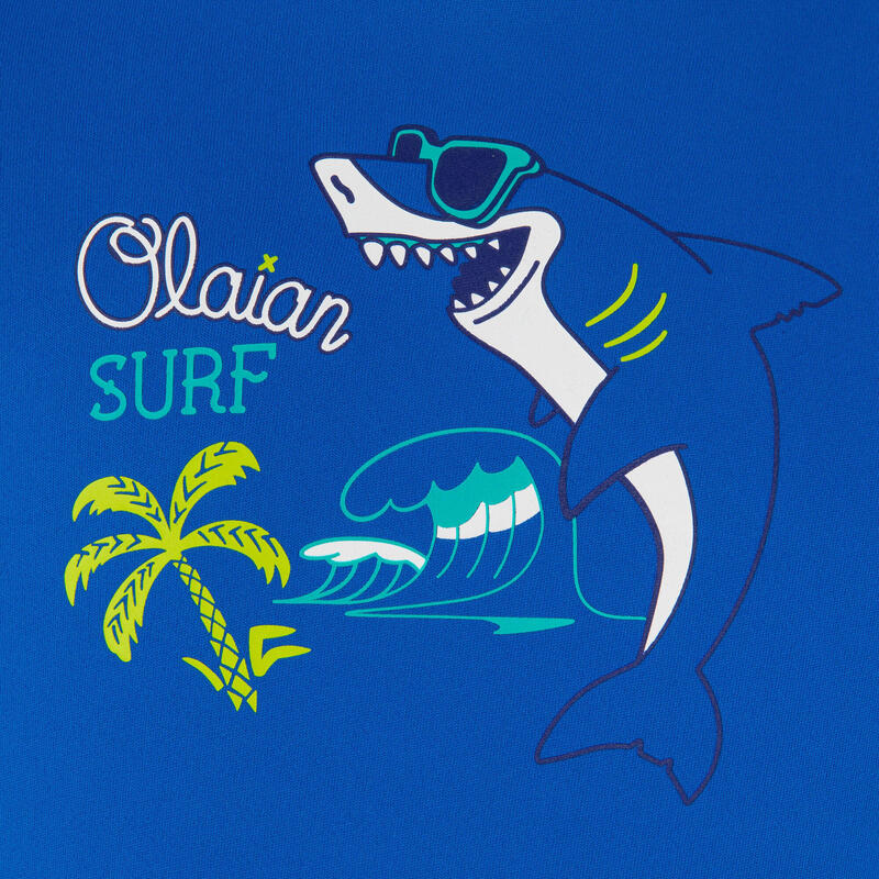 Wasser-T-Shirt Surfen Kinder UV-Schutz langarm - blau bedruckt 