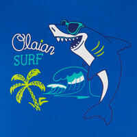Wasser-T-Shirt UV-Schutz Surfen langärmlig Kinder blau bedruckt 