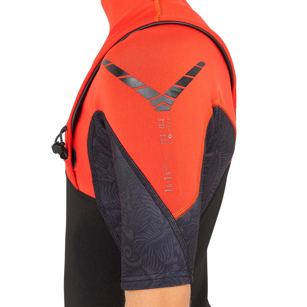 Bērnu īsais sērfošanas hidrotērps “900”, 1,5 mm neoprēns, melns, sarkans