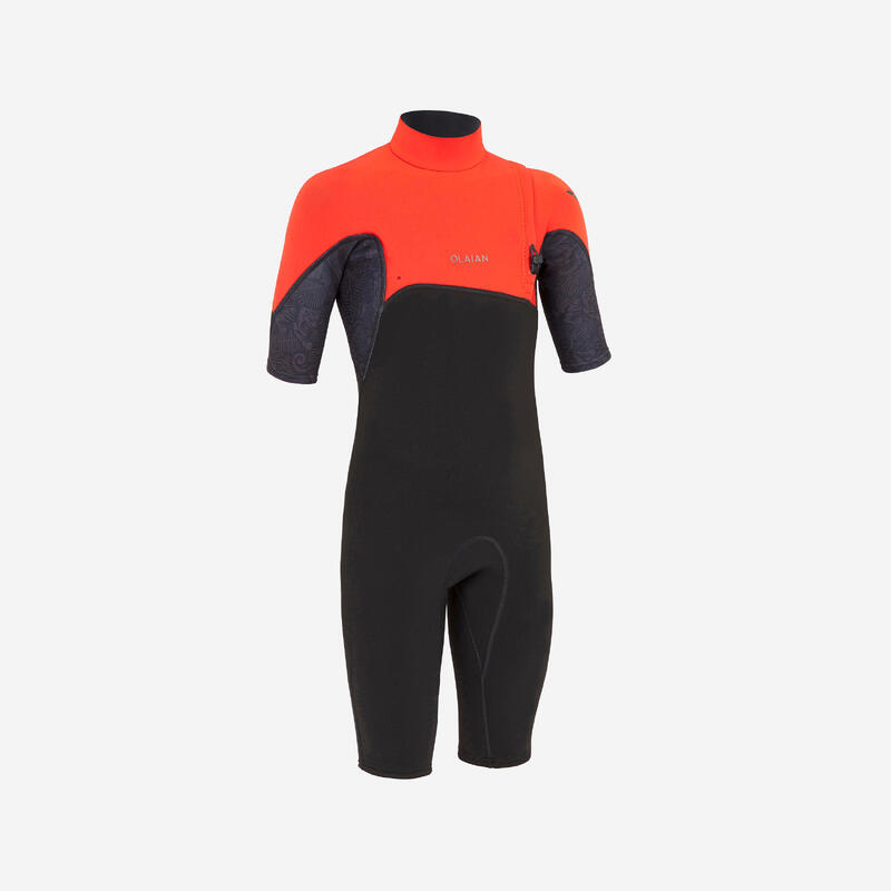 Shorty voor surfen kinderen 900 neopreen 1,5 mm zwart rood