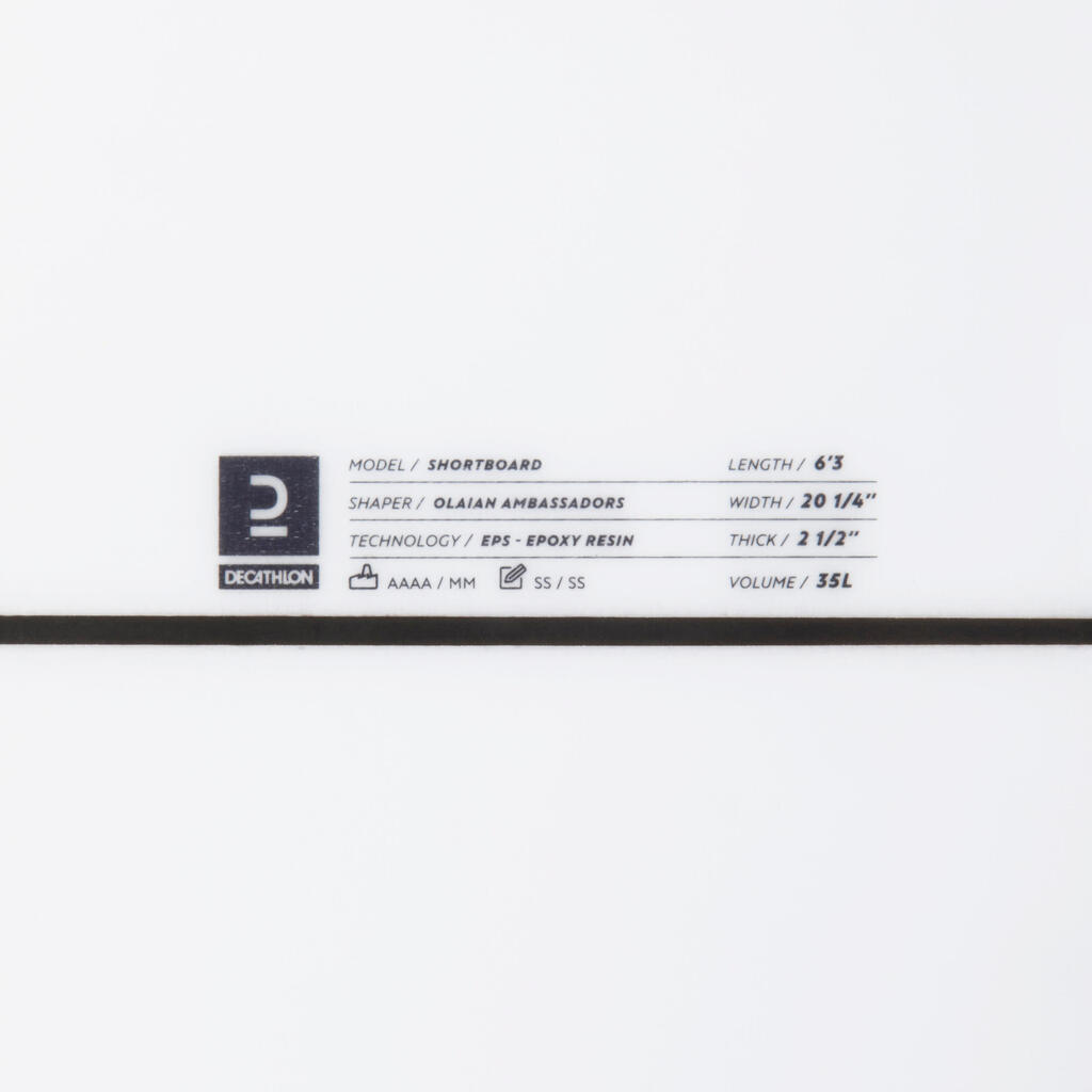Shortboard 35 l 6'3 Zoll inkl. 3 FCS2-Finnen - 900  