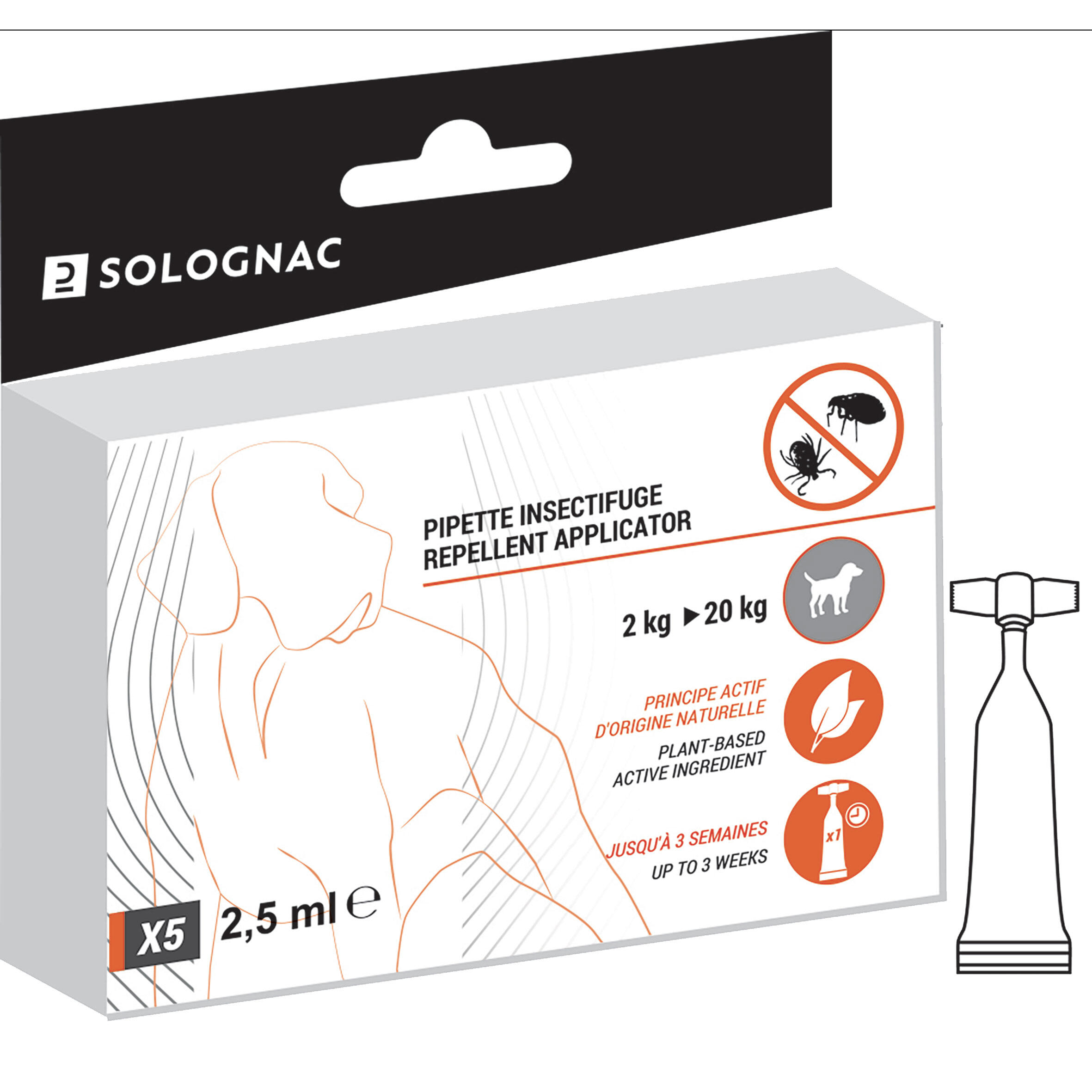 SOLOGNAC Parasite or flea pipettes for dogs weighing between 2 and 20 kg