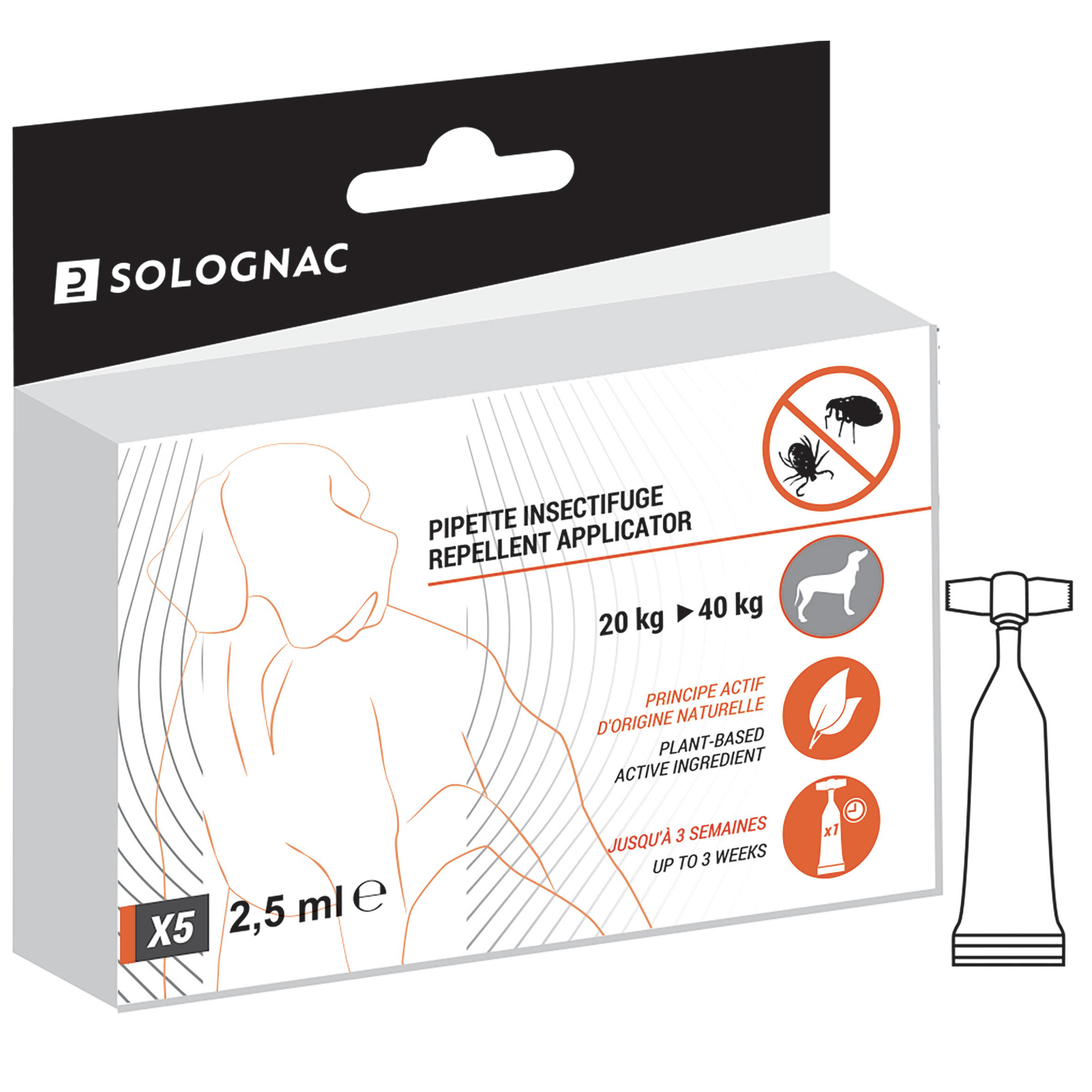 SOLOGNAC Parasite or flea pipettes for dogs weighing between 20 and 40 kg