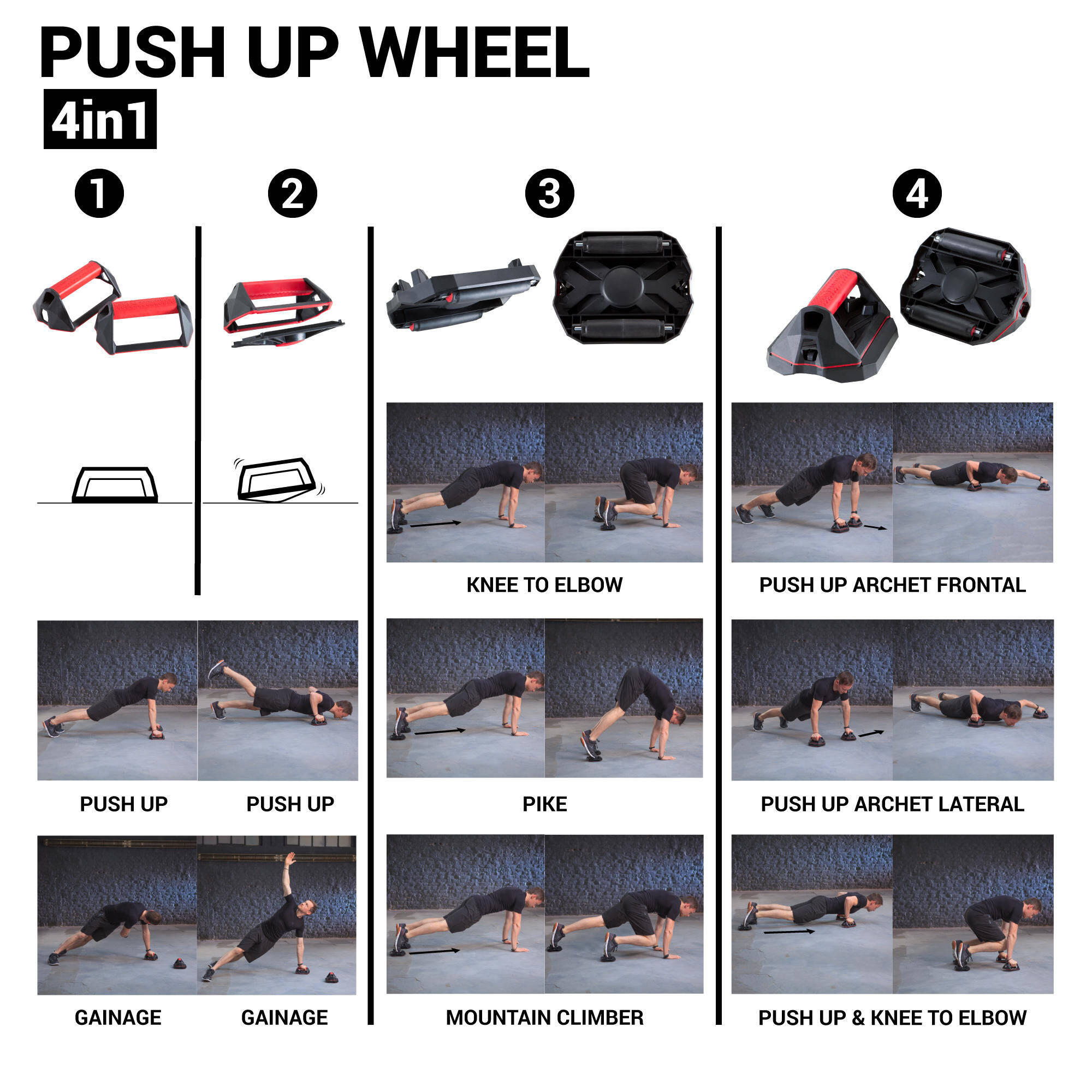 Versatile Cross Training Push-Up Wheel Grips - Red/Black -  4
