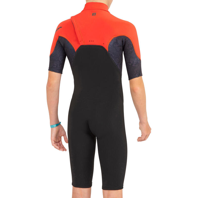 Shorty voor surfen kinderen 900 neopreen 1,5 mm zwart rood