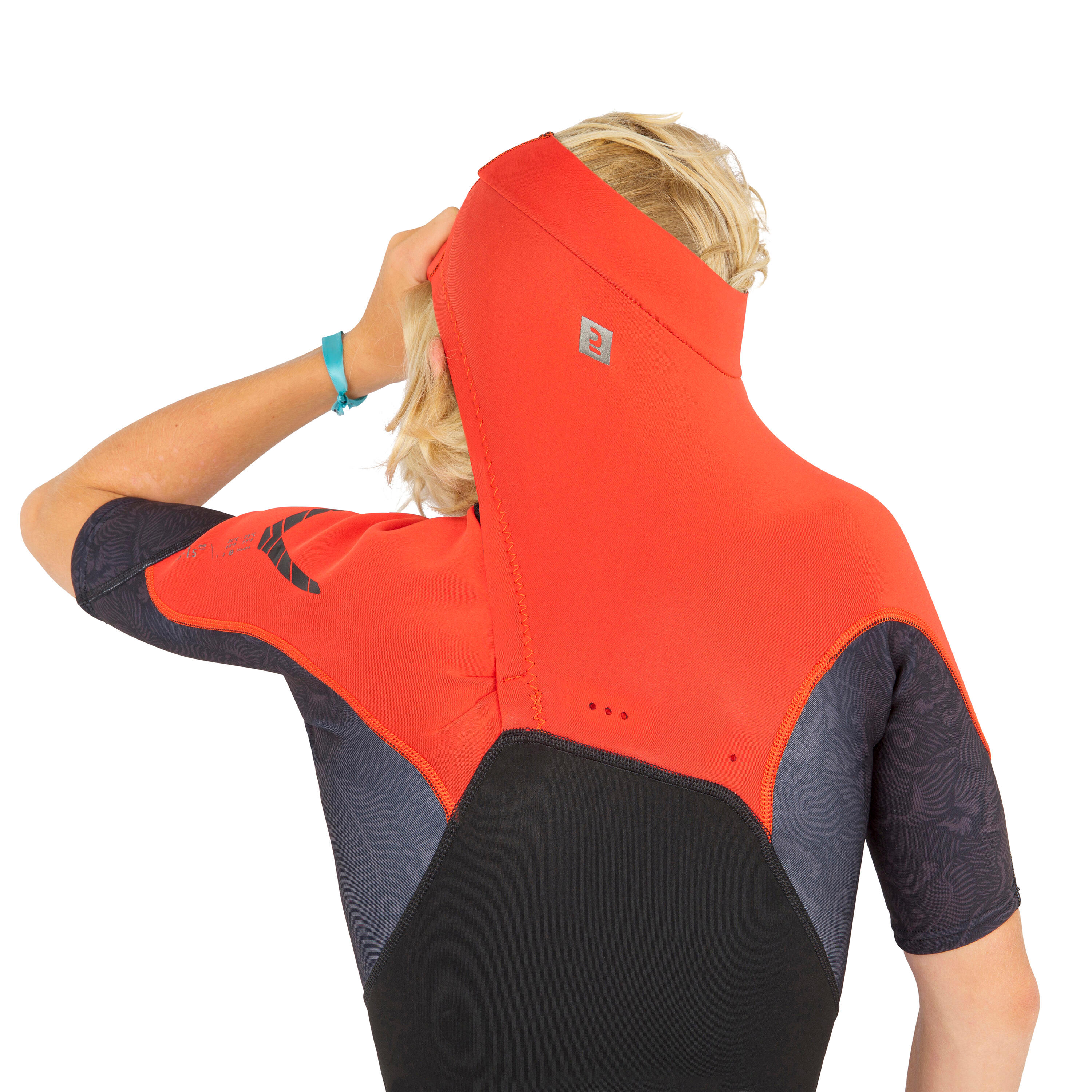 OLAIAN Detský krátky neoprén Shorty 900 na surf s hrúbkou 1,5 mm čierno-oranžový 10-11 r (141-150 cm) · záber 4