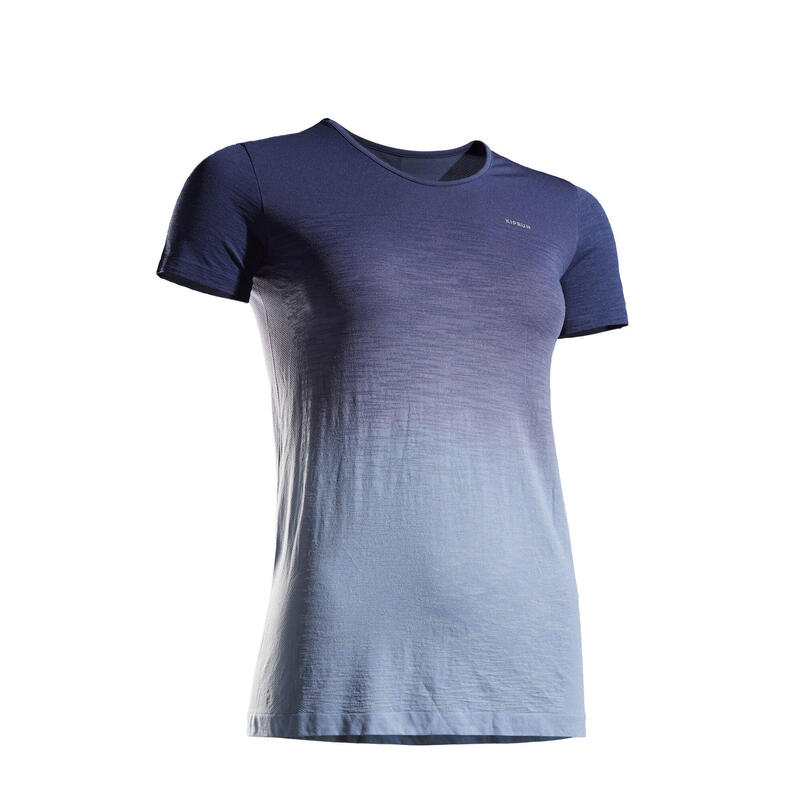 T-shirt running donna KIPRUN CARE azzurro-grigio