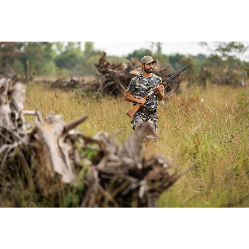Stevig T-shirt 100 woodland camouflage grijs