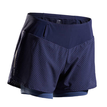 2-IN-1 WOMEN'S RUNNING SHORTS WITH BUILT-IN TIGHT SHORTS - BLUE/GREY