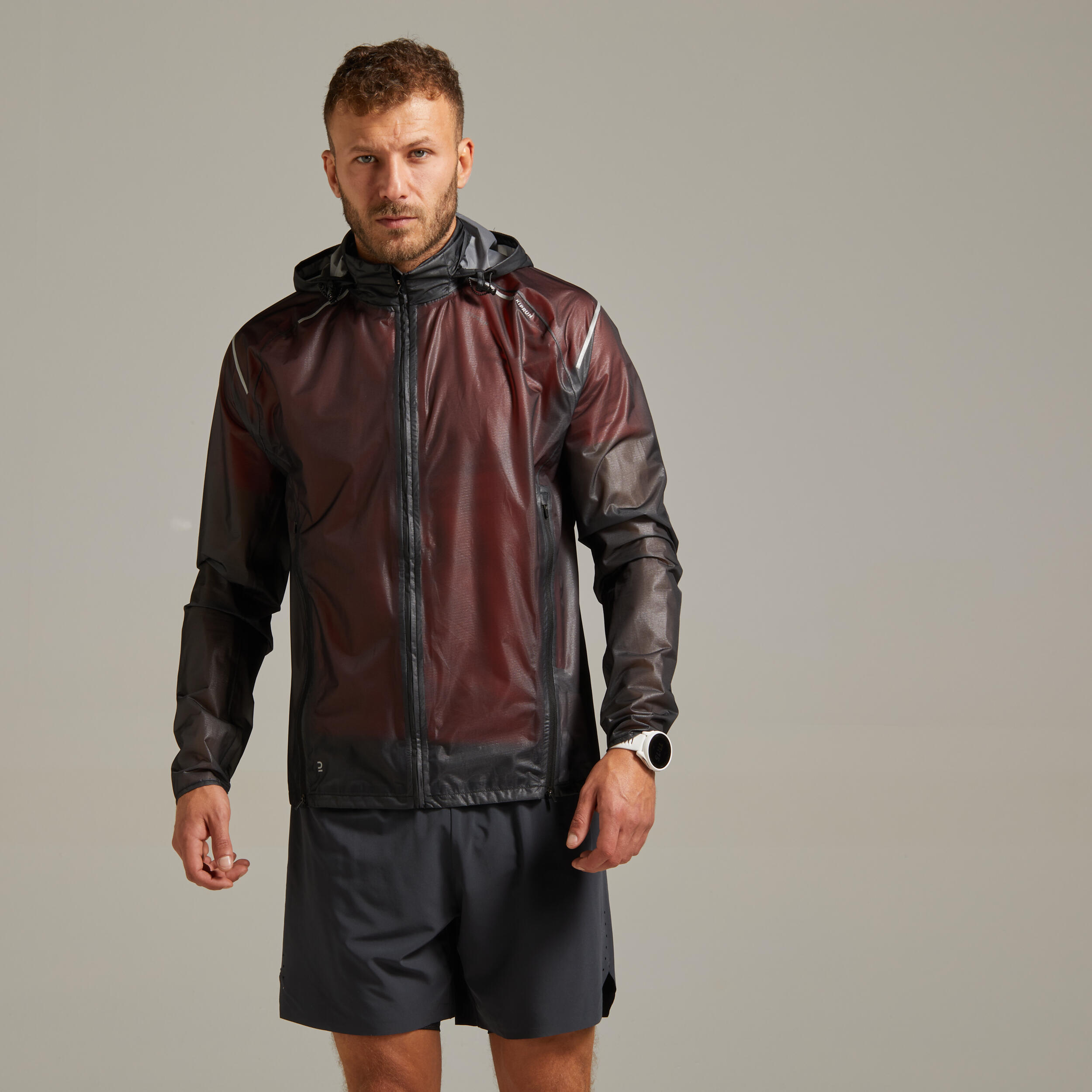 Jachetă protecție ploaie Alergare pe asfalt Kiprun Light Negru Bărbaţi