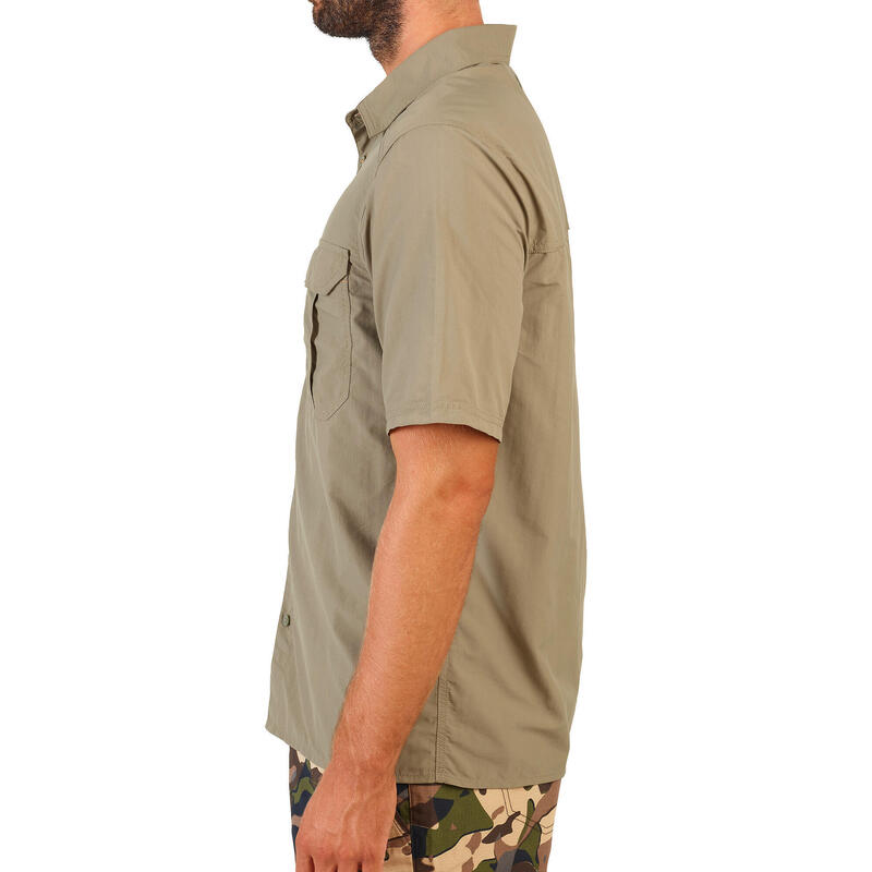 Camisa Manga Corta Hombre Caza Solognac 100 Transpirable Ligera Verde Claro
