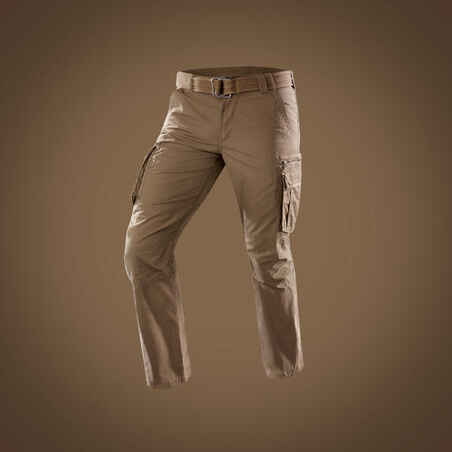 Men's Travel Trekking Cargo Trousers - TRAVEL 100 Brown