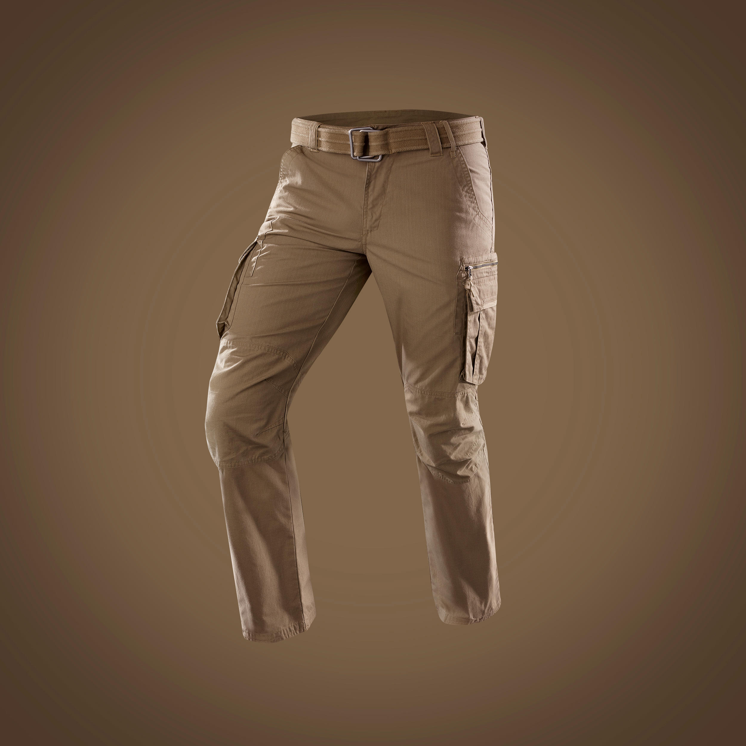 Men's Travel Trekking Cargo Trousers - TRAVEL 100 Brown 12/12