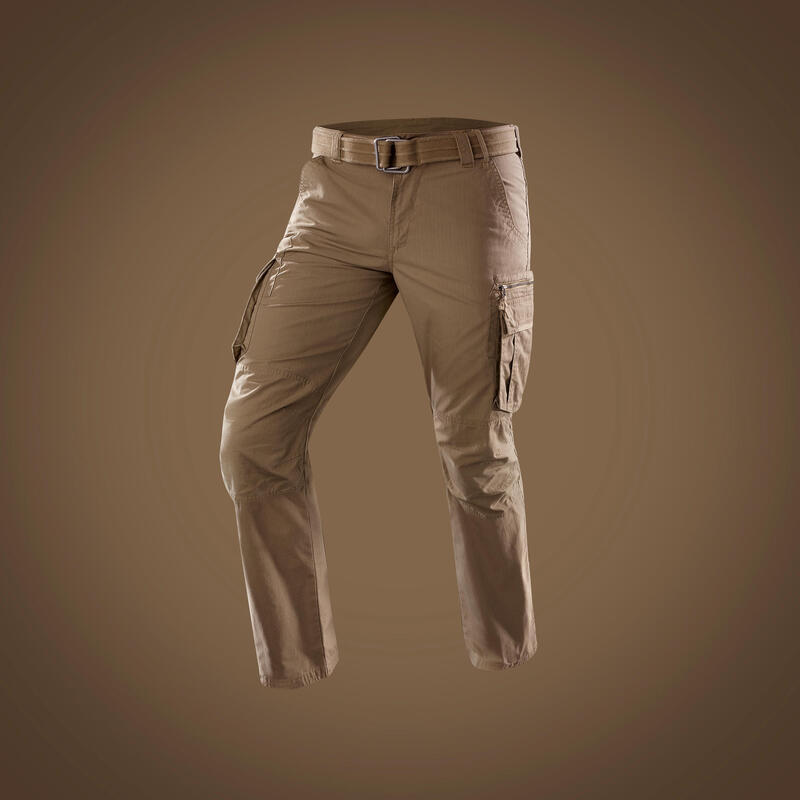 Pantaloni trekking cargo uomo TRAVEL100 con cintura beige