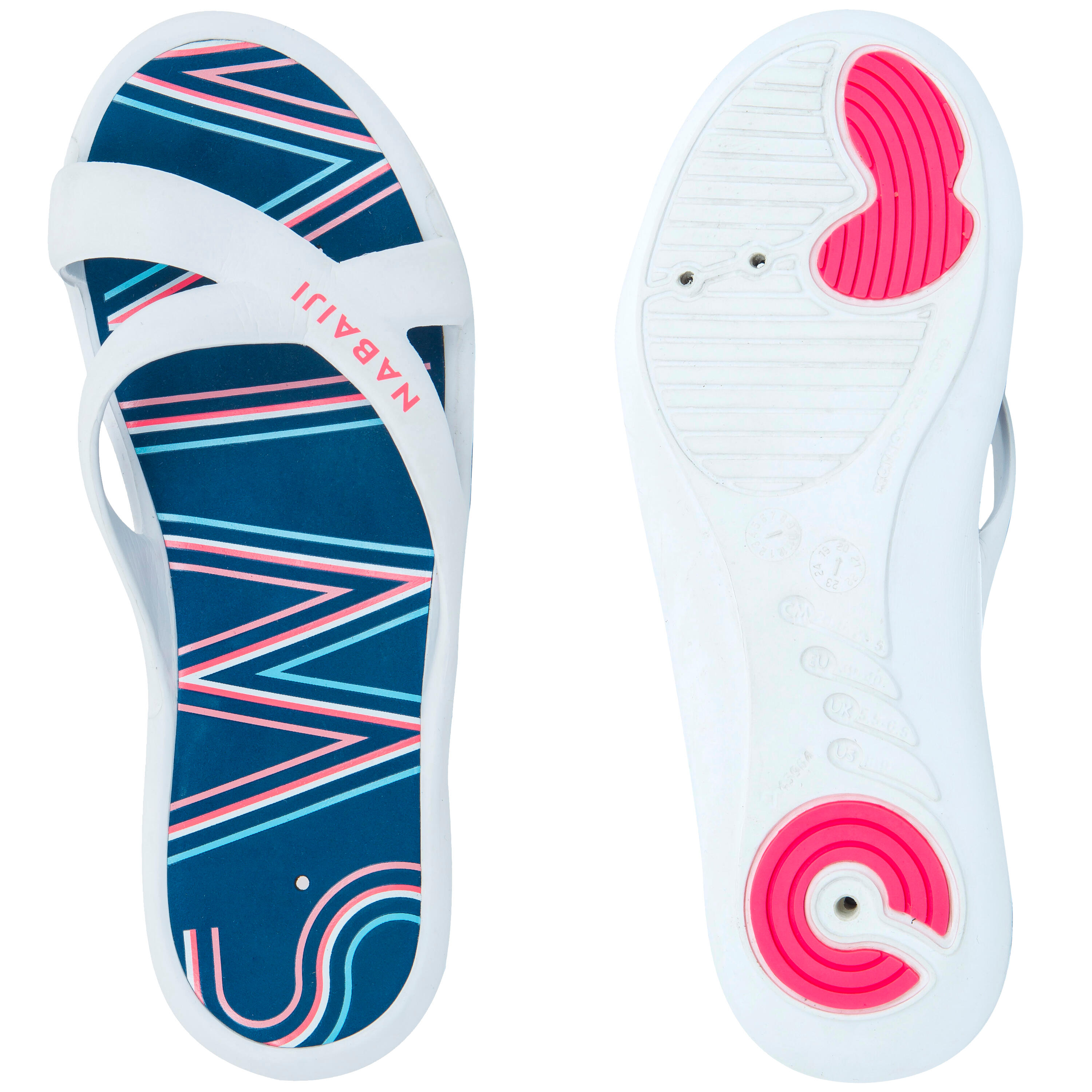 Sandales De Piscine Femme Slap 500 Print Swim Blanc Bleu