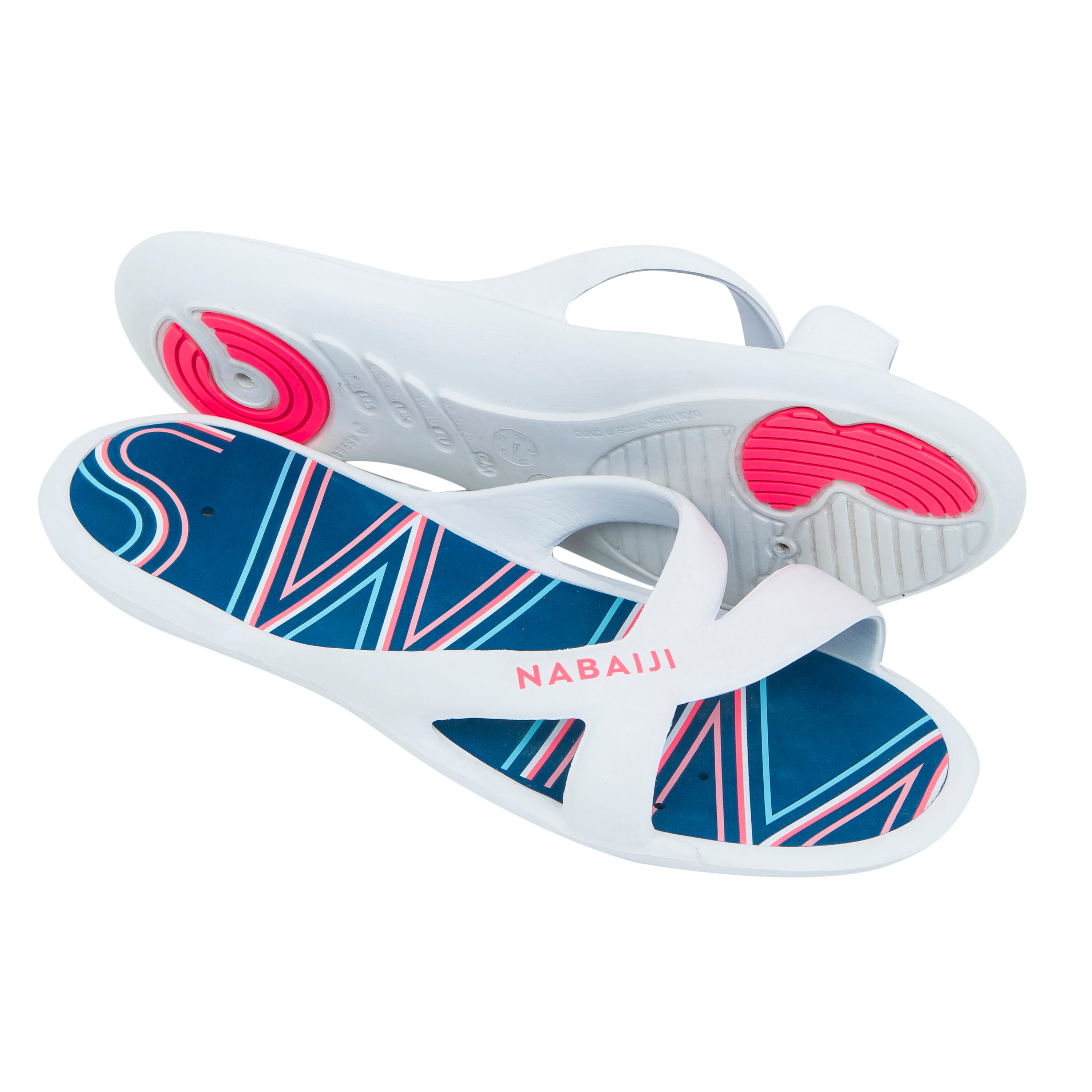 Women's pool sandals - Slap 500 print - Swim white blue 1/4