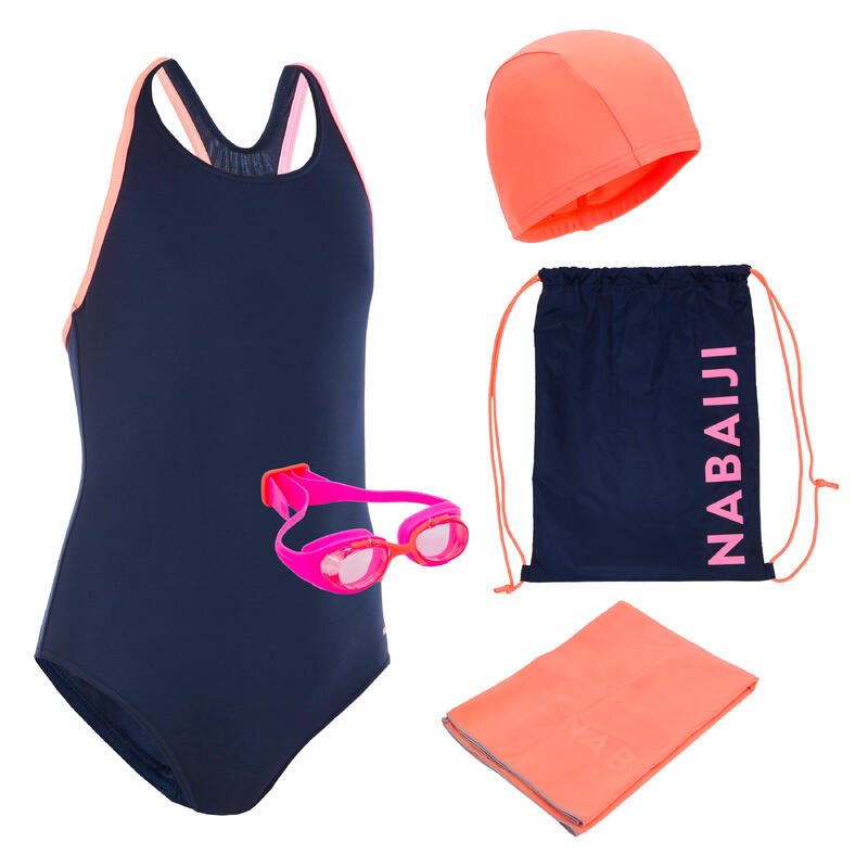 Kit nuoto bambina START costume, occhialini, cuffia, telo, sacca