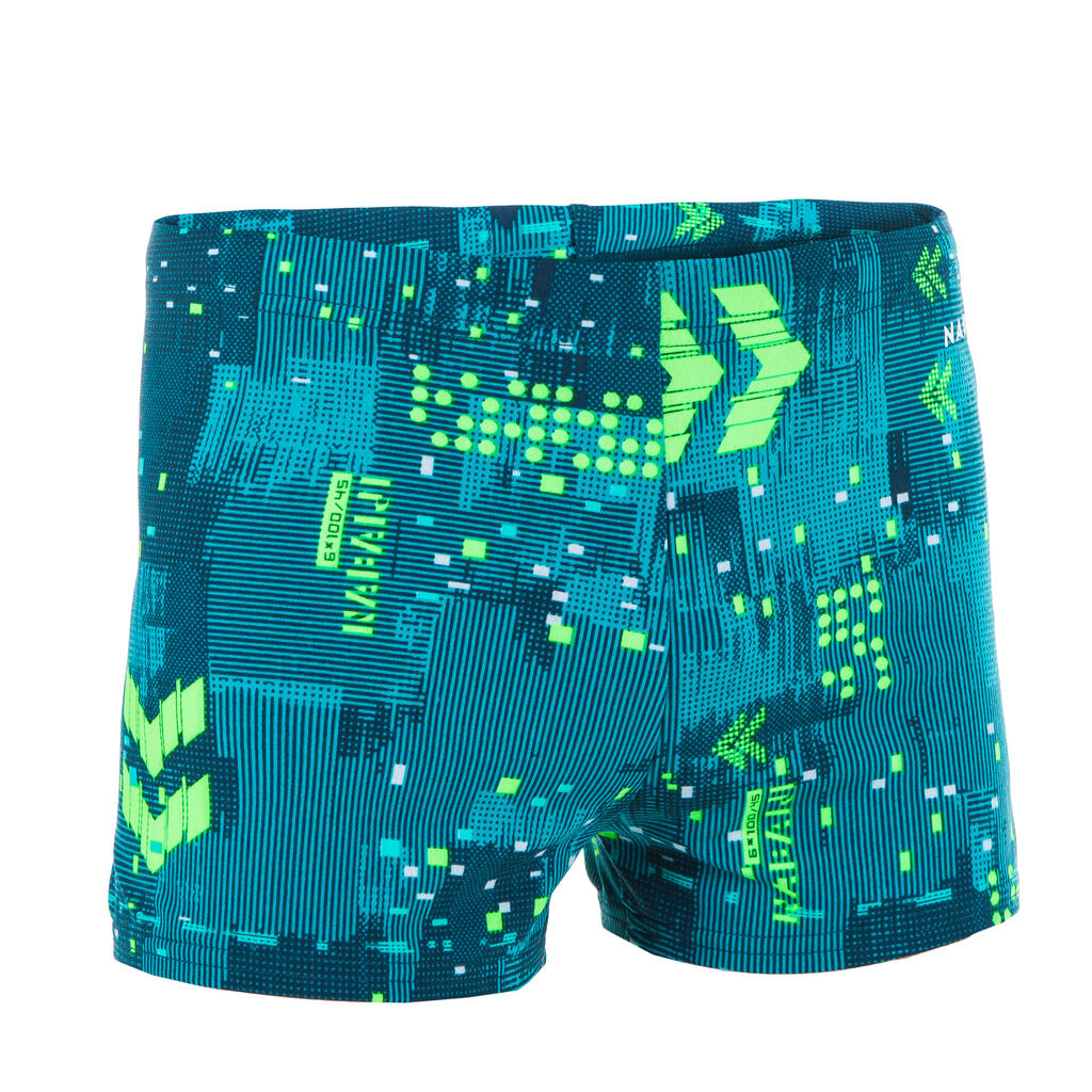 Boy’s swimming briefs - 500 Fitib shark black blue