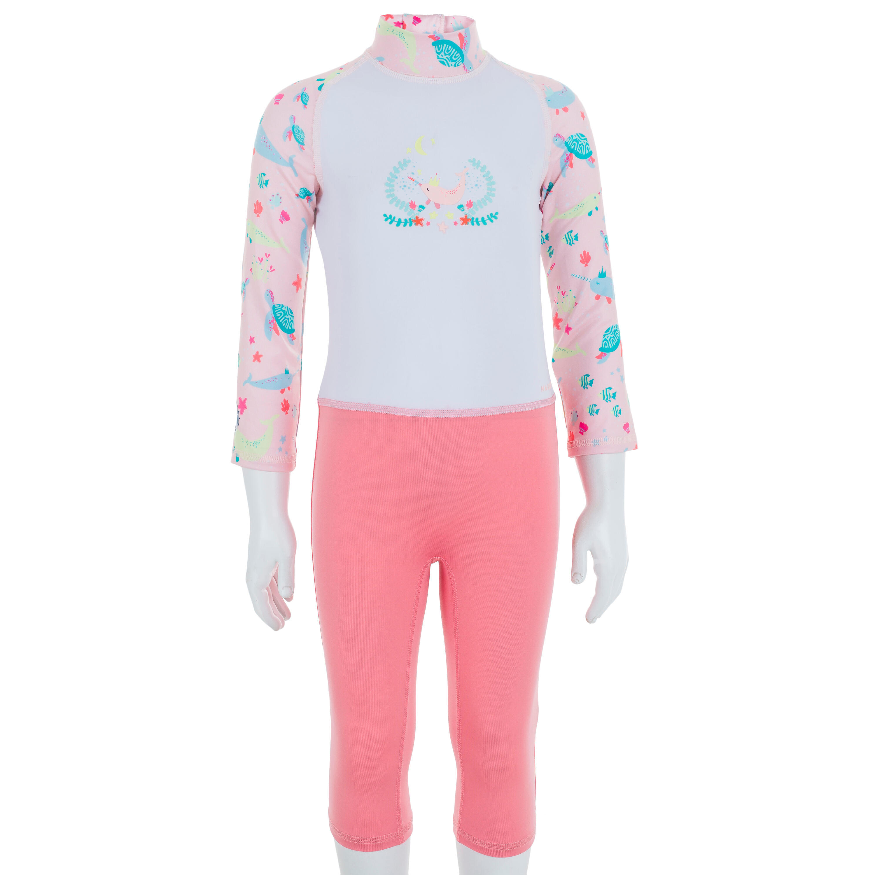 Baby / Kids' Swimming Long Sleeve UV-Protection Suit - Pink Print 3/8