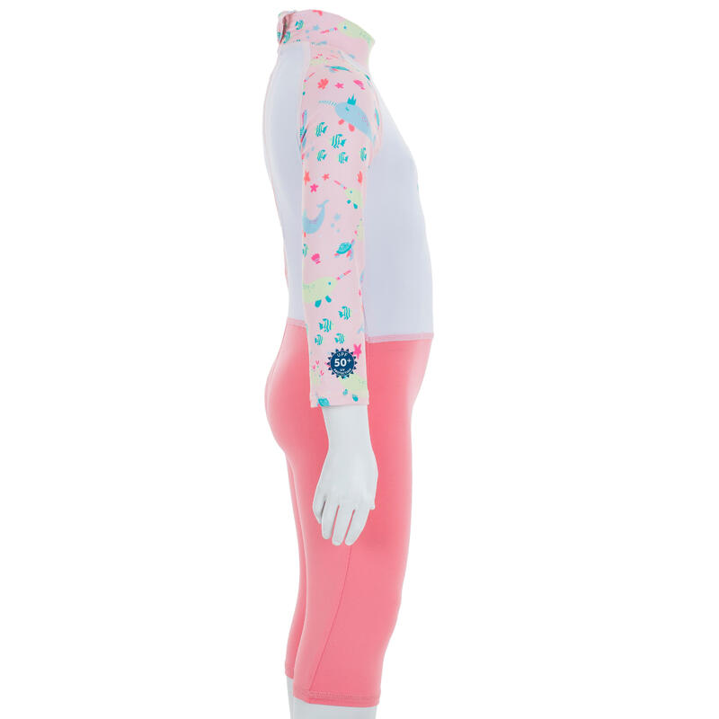 Combinaison De Natation Anti UV Bébé / Enfant Manches Longues Rose Imprimé