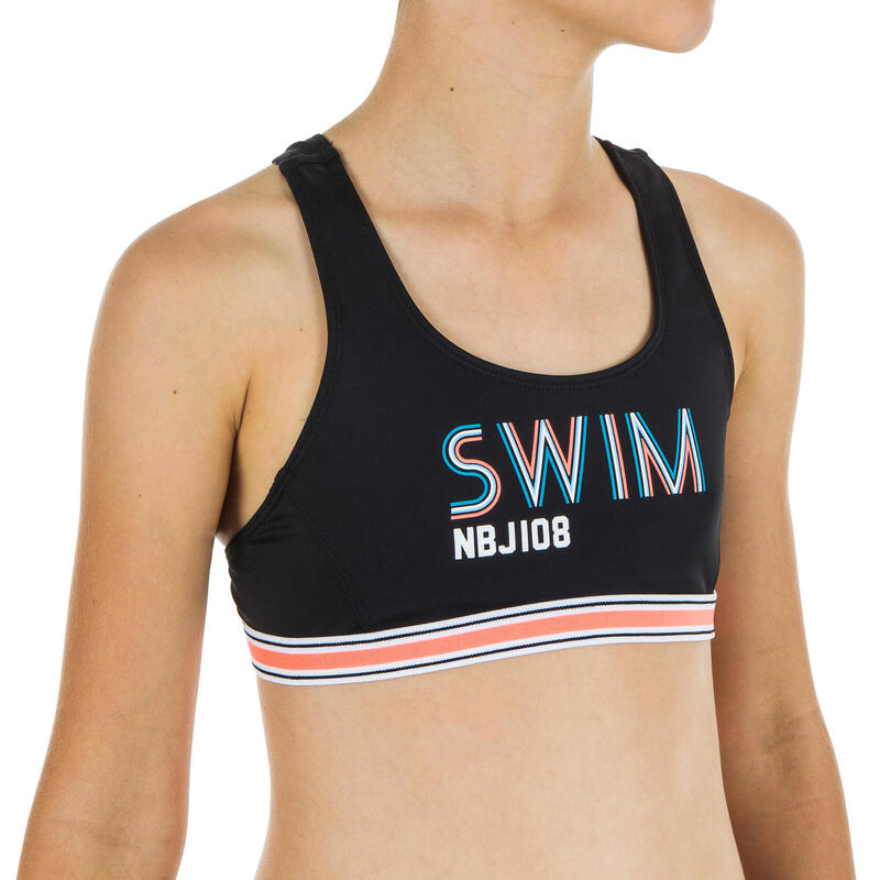 Top Bikini Niña natación Nabaiji negro coral