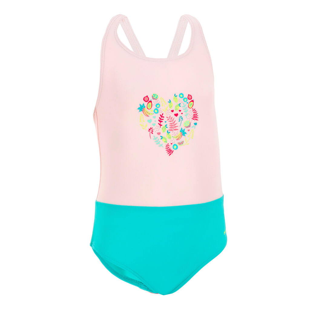 Baby girls' one-piece swimsuit - pink and green
