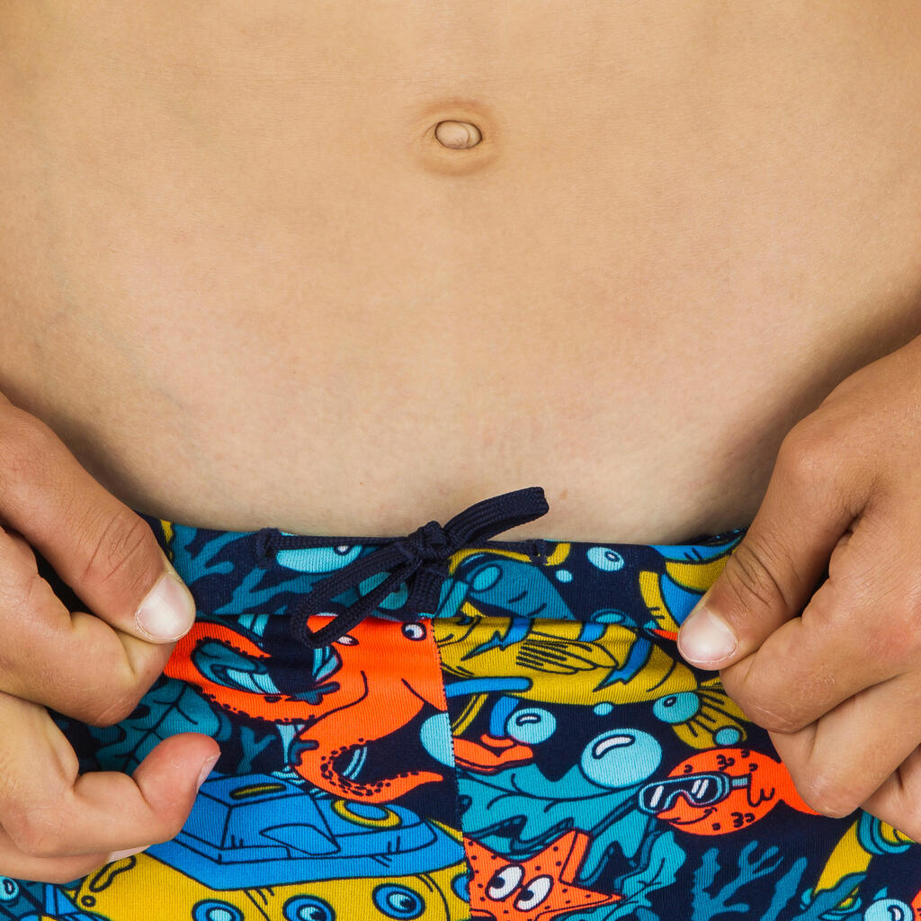 Boys' swimming boxer shorts - 500 Fitib blue line beige