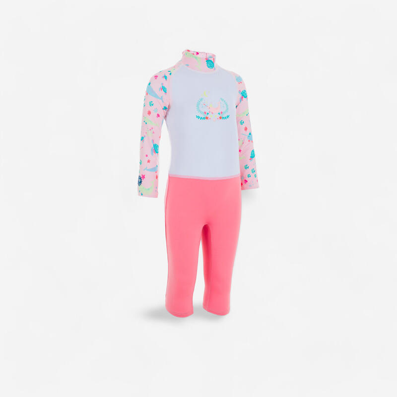 Baby Kids Swimming Long Sleeve Uv Protection Suit Pink Print Decathlon