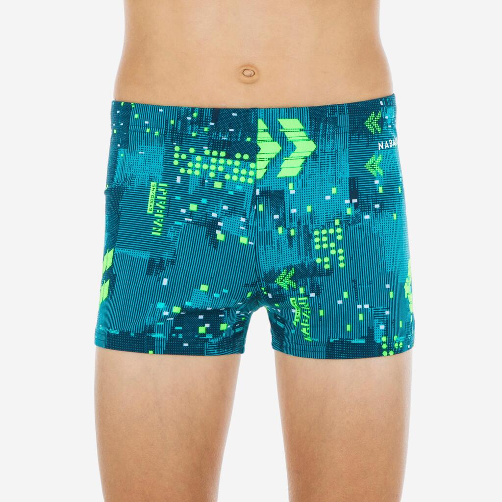 Boxer de bain natation garçon - fitib - bleu turquoise / vert pastel