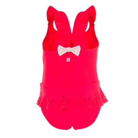 Vientisas mergaičių maudymosi kostiumėlis su mini sijonėliu, raudonas